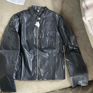 FAUX leather women's short jacket.